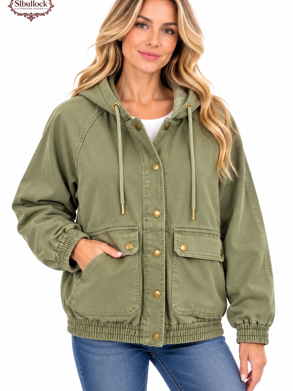 H5 Gap 100% Cotton Olive Green Hooded Utility Jacket Oversized Small